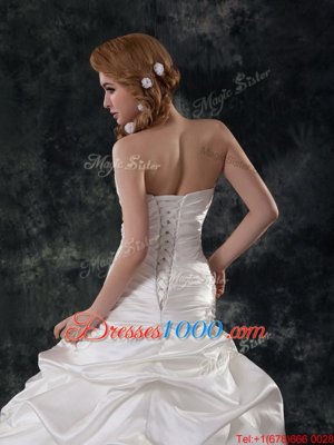 Mermaid White Strapless Neckline Beading and Ruching and Pick Ups Wedding Gowns Sleeveless Lace Up