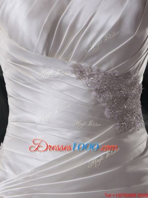 Mermaid White Strapless Neckline Beading and Ruching and Pick Ups Wedding Gowns Sleeveless Lace Up