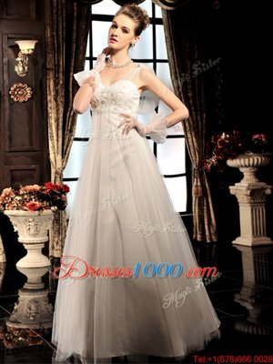 Tulle Sleeveless Floor Length Wedding Gown and Beading