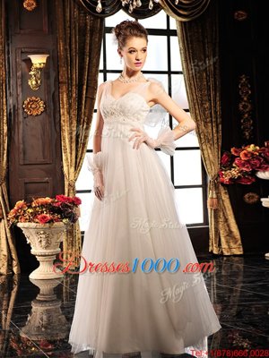 Tulle Sleeveless Floor Length Wedding Gown and Beading