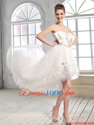 Delicate White Sleeveless High Low Bowknot Zipper Wedding Dresses
