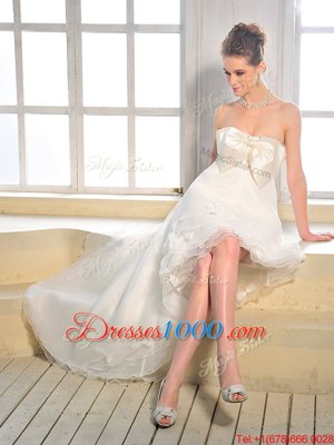 Delicate White Sleeveless High Low Bowknot Zipper Wedding Dresses