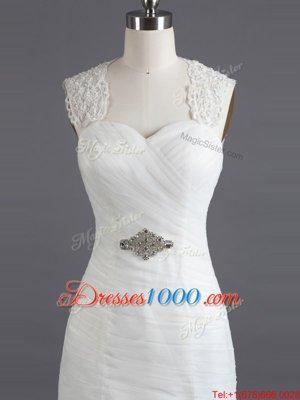 Mermaid With Train White Wedding Gown Sweetheart Sleeveless Chapel Train Lace Up