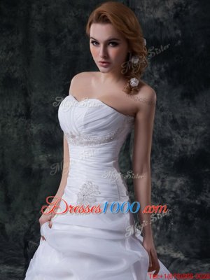 Floor Length White Wedding Dress Sweetheart Sleeveless Brush Train Lace Up