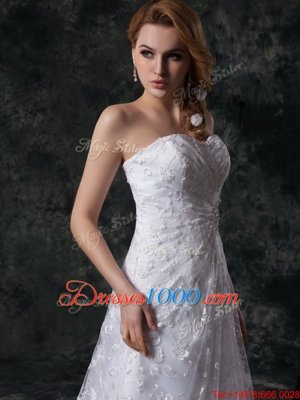 White Wedding Dresses Wedding Party and For with Beading and Lace Sweetheart Sleeveless Sweep Train Zipper