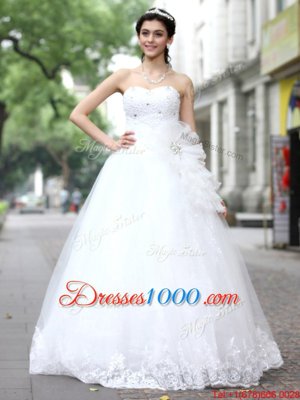 Glorious Sleeveless Tulle and Lace Floor Length Lace Up Bridal Gown in White for with Sequins