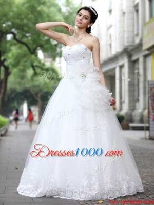 Glorious Sleeveless Tulle and Lace Floor Length Lace Up Bridal Gown in White for with Sequins