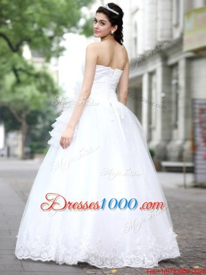 Glorious Sleeveless Tulle and Lace Floor Length Lace Up Bridal Gown in White for with Sequins