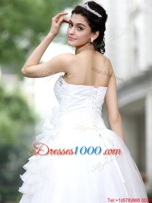 Glorious Sleeveless Tulle and Lace Floor Length Lace Up Bridal Gown in White for with Sequins