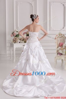 Strapless Sleeveless Brush Train Zipper Wedding Dress White Taffeta