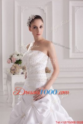 Strapless Sleeveless Brush Train Zipper Wedding Dress White Taffeta