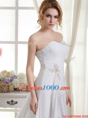 Sleeveless Court Train Beading and Appliques and Ruching Lace Up Bridal Gown