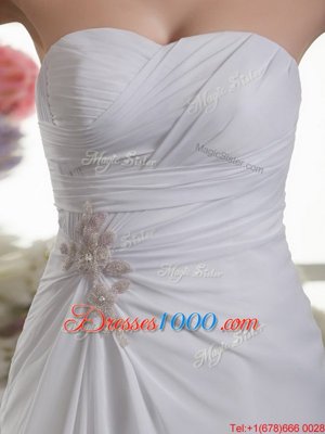 Sleeveless Court Train Beading and Appliques and Ruching Lace Up Bridal Gown