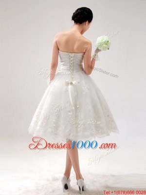 Shining Lace Wedding Dress White Lace Up Sleeveless Knee Length
