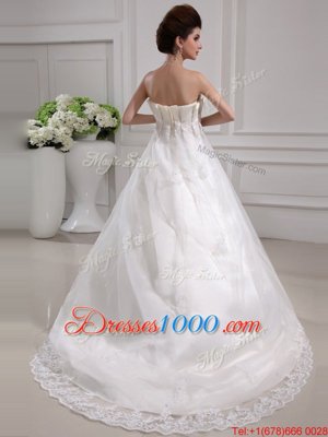 Amazing Sleeveless Brush Train Side Zipper With Train Beading and Appliques Wedding Dresses