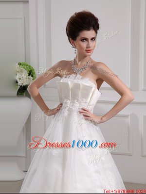 Amazing Sleeveless Brush Train Side Zipper With Train Beading and Appliques Wedding Dresses