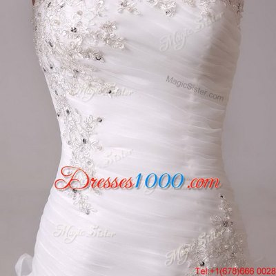 Cheap Court Train Column/Sheath Wedding Gown White Strapless Organza Sleeveless With Train Lace Up