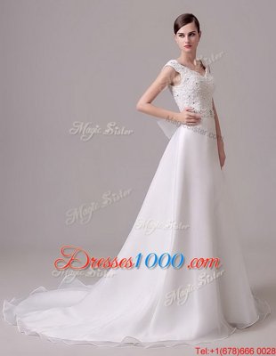 Sleeveless Brush Train Beading and Sashes|ribbons Clasp Handle Wedding Dress