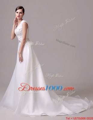 Sleeveless Brush Train Beading and Sashes|ribbons Clasp Handle Wedding Dress