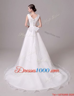 Sleeveless Brush Train Beading and Sashes|ribbons Clasp Handle Wedding Dress