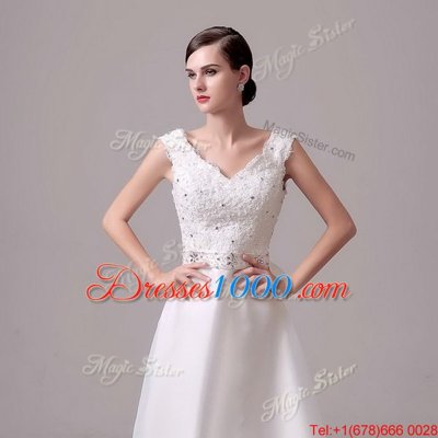 Sleeveless Brush Train Beading and Sashes|ribbons Clasp Handle Wedding Dress