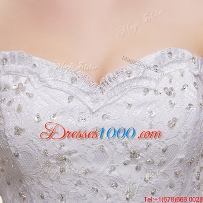 Attractive Sleeveless Court Train Beading and Lace and Appliques Lace Up Wedding Dress