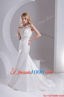 White A-line Lace Bridal Gown Zipper Taffeta Sleeveless