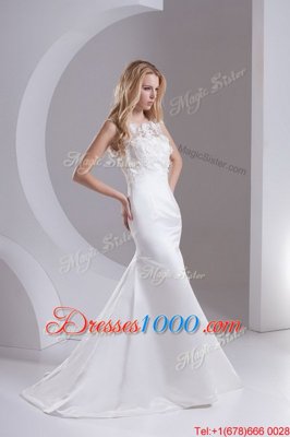 White A-line Lace Bridal Gown Zipper Taffeta Sleeveless