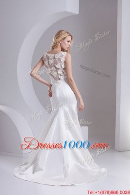 White A-line Lace Bridal Gown Zipper Taffeta Sleeveless