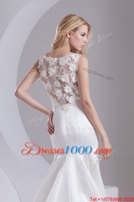 White A-line Lace Bridal Gown Zipper Taffeta Sleeveless