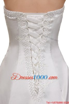 White Sleeveless Court Train Ruching With Train Wedding Gowns