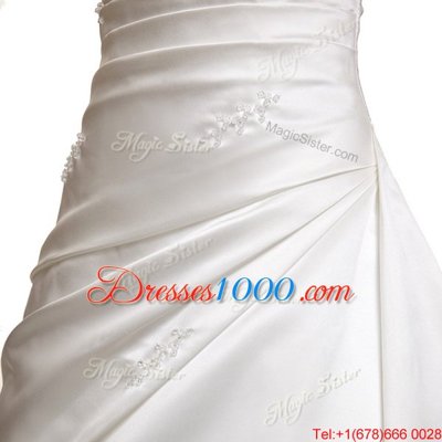 White Sleeveless Court Train Ruching With Train Wedding Gowns