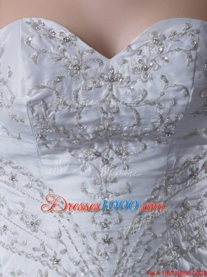 White Lace Up Wedding Dresses Beading and Embroidery Sleeveless With Brush Train