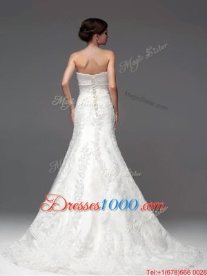Custom Fit White Sleeveless Lace Brush Train Lace Up Wedding Gowns for Wedding Party