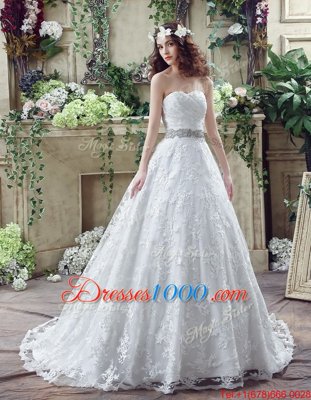 Sweetheart Sleeveless Court Train Lace Up Wedding Dresses White Tulle