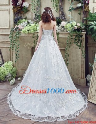 Sweetheart Sleeveless Court Train Lace Up Wedding Dresses White Tulle