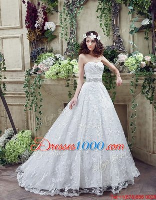 Sweetheart Sleeveless Court Train Lace Up Wedding Dresses White Tulle