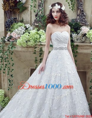 Sweetheart Sleeveless Court Train Lace Up Wedding Dresses White Tulle