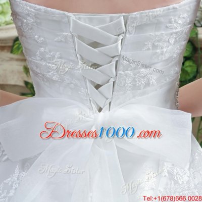 Sweetheart Sleeveless Court Train Lace Up Wedding Dresses White Tulle