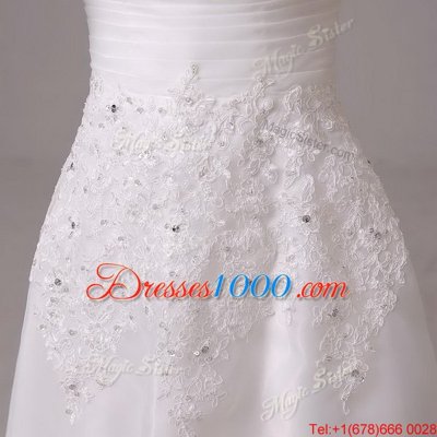 Deluxe Off the Shoulder White Sleeveless Court Train Beading and Appliques and Ruching Wedding Dresses