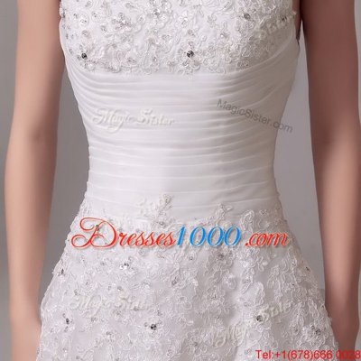 Deluxe Off the Shoulder White Sleeveless Court Train Beading and Appliques and Ruching Wedding Dresses