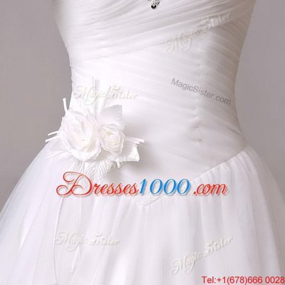 Sweet With Train Lace Up Bridal Gown White and In for Wedding Party with Beading and Hand Made Flower Brush Train