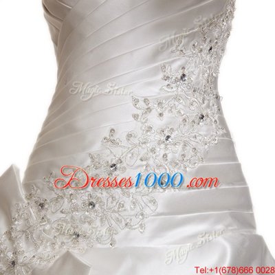 Beading and Pick Ups Wedding Gowns White Lace Up Sleeveless With Train Chapel Train