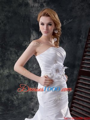 Stylish Pick Ups With Train Mermaid Sleeveless White Wedding Dresses Brush Train Lace Up