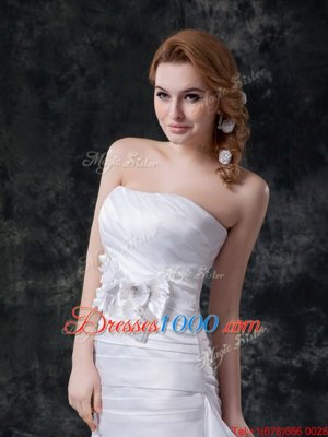 Stylish Pick Ups With Train Mermaid Sleeveless White Wedding Dresses Brush Train Lace Up