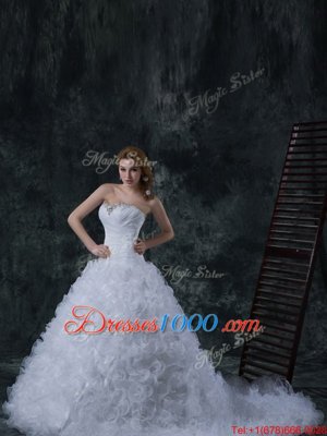 Traditional With Train White Bridal Gown Strapless Sleeveless Court Train Lace Up