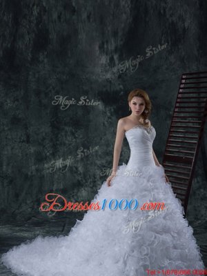 Traditional With Train White Bridal Gown Strapless Sleeveless Court Train Lace Up