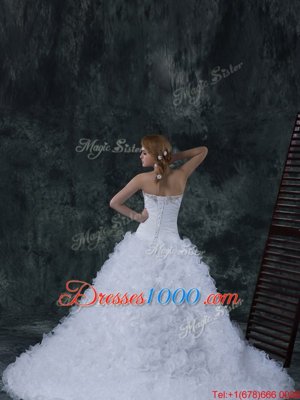 Traditional With Train White Bridal Gown Strapless Sleeveless Court Train Lace Up