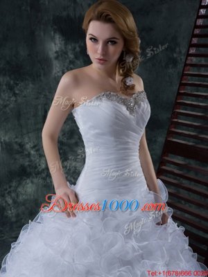 Traditional With Train White Bridal Gown Strapless Sleeveless Court Train Lace Up