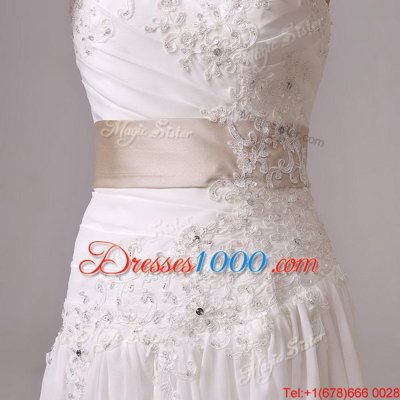 Eye-catching White Sleeveless Chiffon Brush Train Lace Up Bridal Gown for Wedding Party